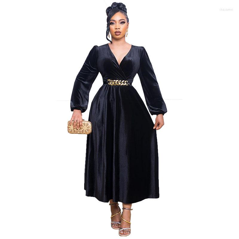 

Casual Dresses Korean Fashion Long Sleeve Dress Chic Deep V Neck Ruched Maxi Women 2023 Autumn Winter Clothes Streetwear, Black
