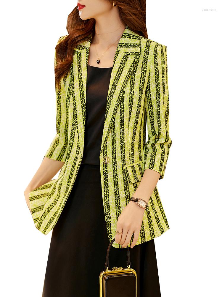 

Women' Suits Women Half Sleeve Summer Spring Blazer Ladies Green Blue Stripe Single Button Female Formal Jacket Coat, Green blazer