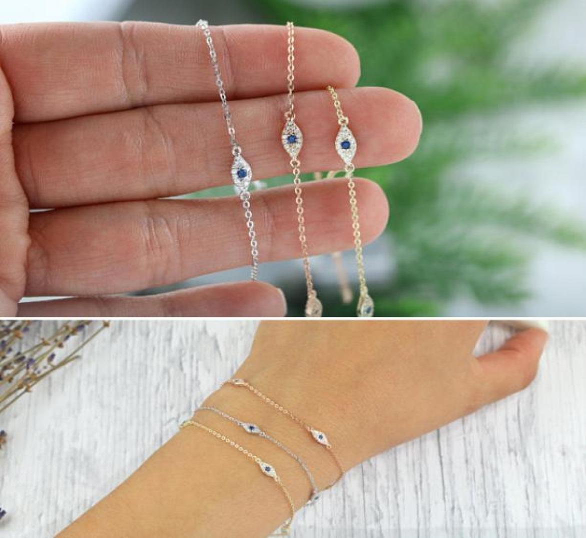 

Bangle 100 925 sterling silver cute lovely blue white cz link chain minimal delicate thin chain women girl adorable bracelet 221017351894