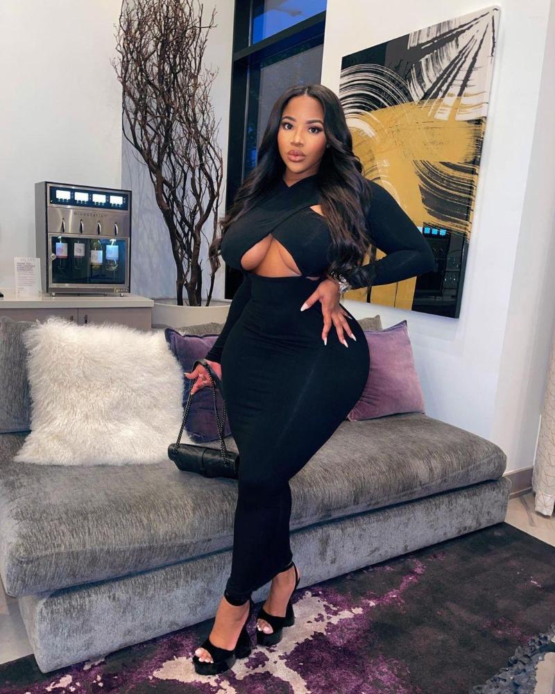 

Casual Dresses EWSFV 2023 Spring And Autumn Women Fashion Solid Color Sexy Nightclub Slim Long Sleeved Dress, Black