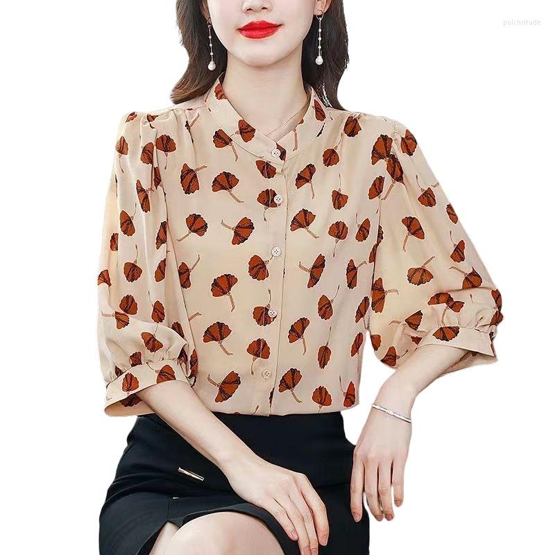 

Women's Blouses 4XL 2023 Women Spring Summer Thin Lady Fashion Casual Half Sleeve O-Neck Office Buttons Clothing Tops & Tees WY0877, Khaki