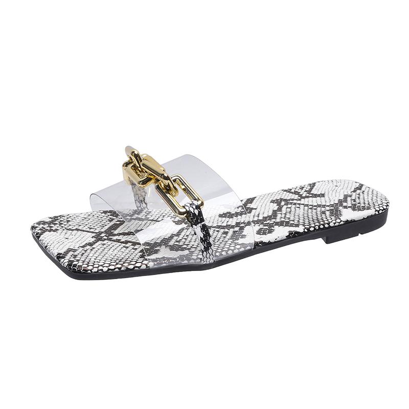 

Sandals 2023 Summer European And American Flat Metal Chain Leisure Word Beach Large Size Slippers Women, Black