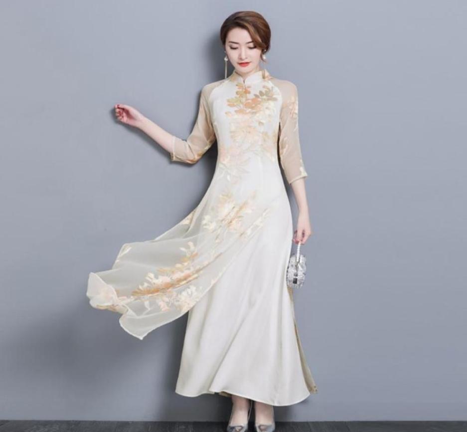 

Vietnam Dress for Women Ao Dai 2021 Spring Summer New Floral Elegant Cheongsam Traditional Folk Qipao Asian Clothes Vestidos5774422