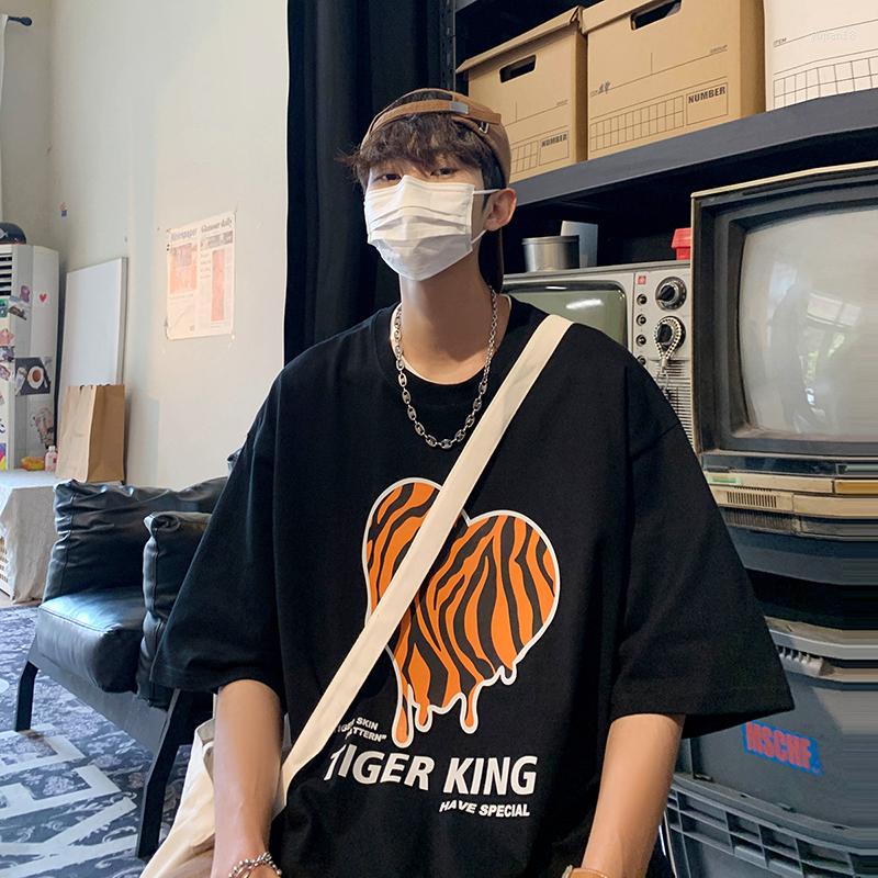 

Men's T Shirts 2023Summer Brand Tiger Pattern Love Print T-Shirt Casual Fashion High Street Short Sleeve Oversized Streetwear Y2k Tshirts, White