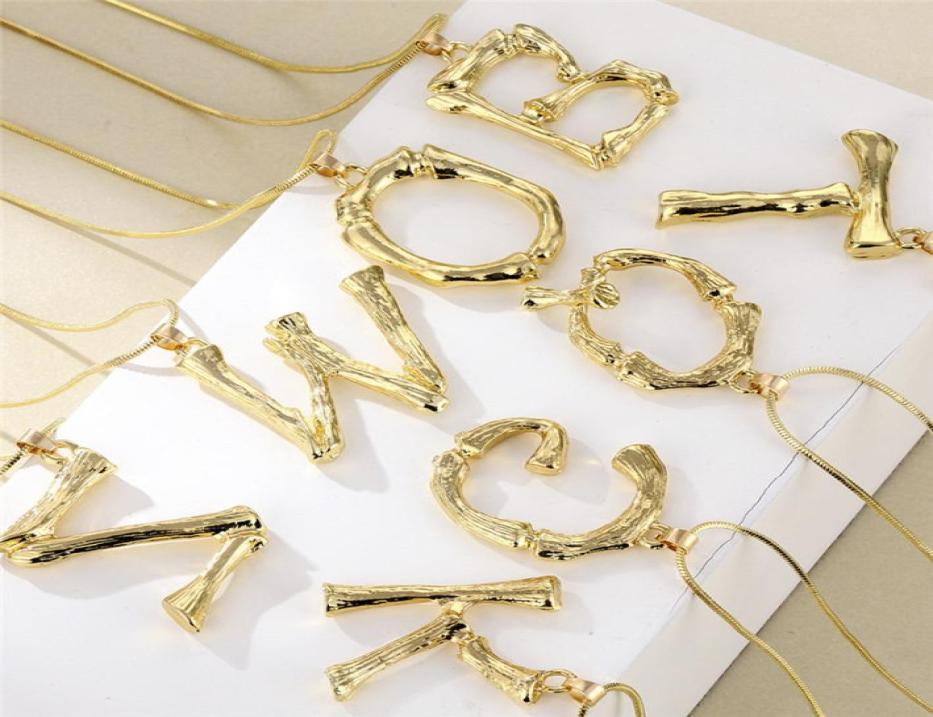 

26 Letters Initial Alphabet Big Bamboo Name Necklace for Women Big Exaggerated Gold Metal Simple Fashion Jewelry Gifts3938873