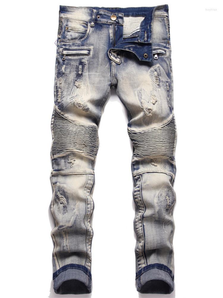 

Men's Jeans Distressed Washed Pleated Denim Jean Pants Fashion Biker Streetwear Casual Slim Jogger Y2k Mens Skinny Joggers, Multi