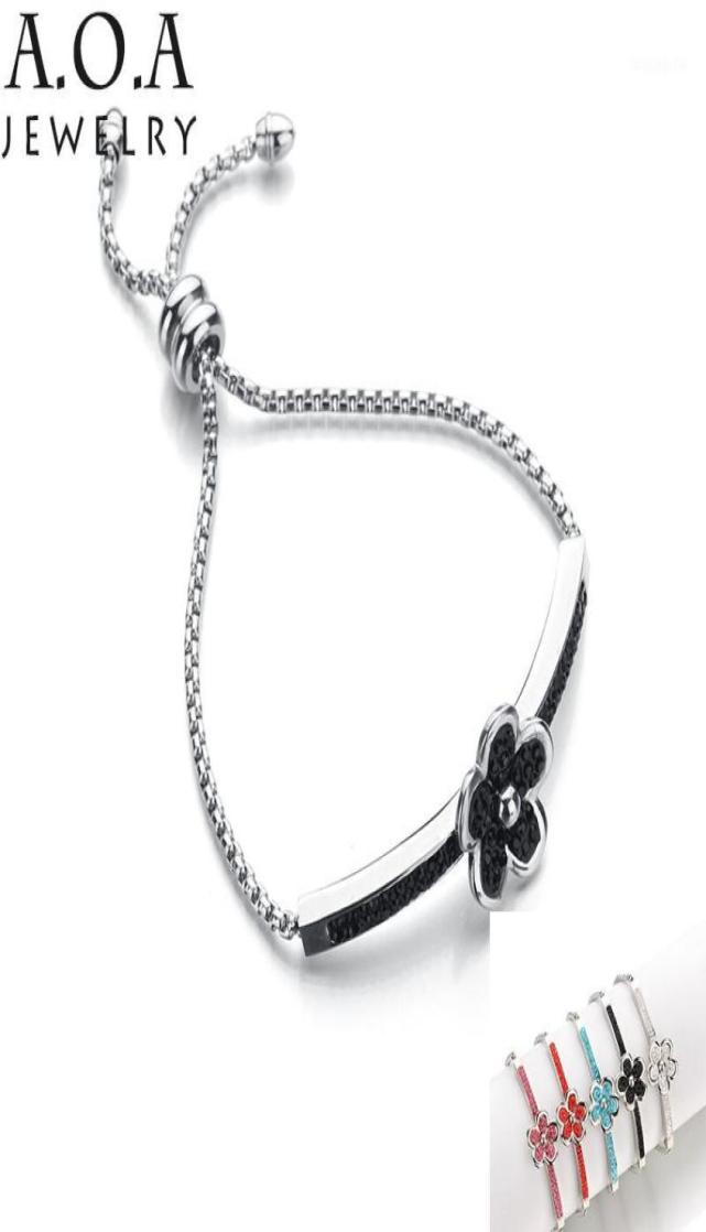 

Bangle 2021 Novelty Crystal Flower Bar Bracelets Stainless Steel 5 Colors CZ Stone Adjustable Bracelet For Women Gift16470172
