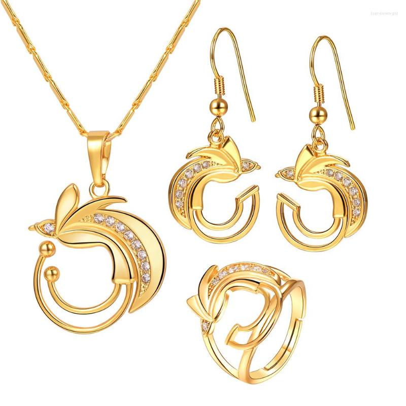 

Necklace Earrings Set Collare The Birds-of-Paradise Women PNG Gift Gold Color Papua Guinea Jewelry Ring Sets S024, Picture shown