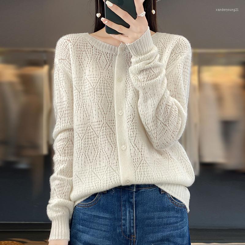 

Women's Knits Beautiful Nuo Wool Cardigan Women's Sweater 23 Solid Color Knitted O-Neck Full Sleeve Loose And Comfort, Pink