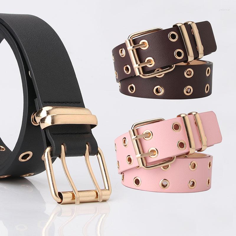 

Belts Fashion Womens Girls Leather Double Metal Buckle Goth Y2k Style Accessories Pink Black Simple Waist Belt Jeans Pants Dress, White
