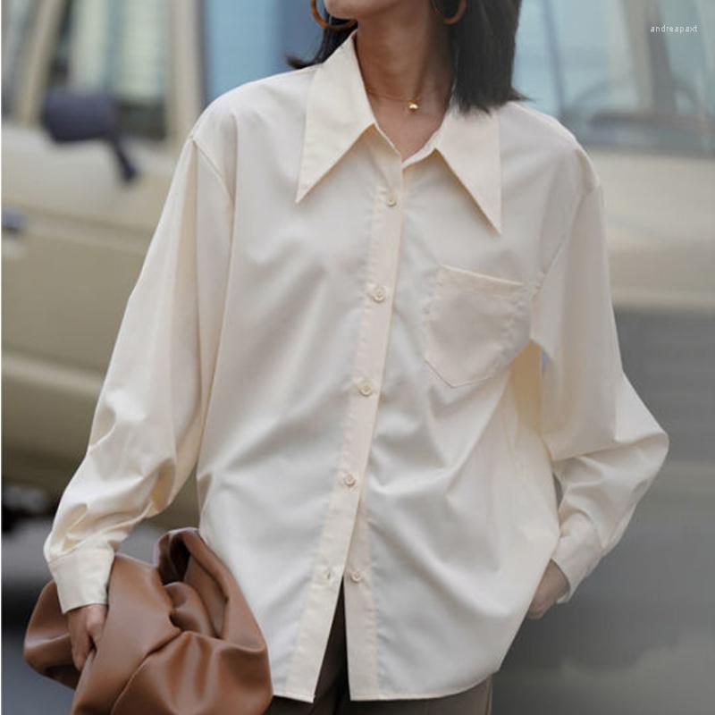 

Women's Blouses DAYIFUN Summer Long Sleeve Women Basic Shirt Korea Style Minimalist Button Oversize Woman Blouse Work Top Clothing 2023 Tops, Beige