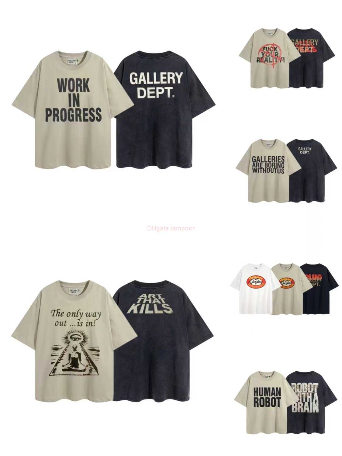 

Designer Fashion Clothing Tees Tshirt High Version Galleryes Depts Summer Vintage American High Street Trendy Brand Men's Round Neck Short Sleeved T-shirt Women, Black distressed 15