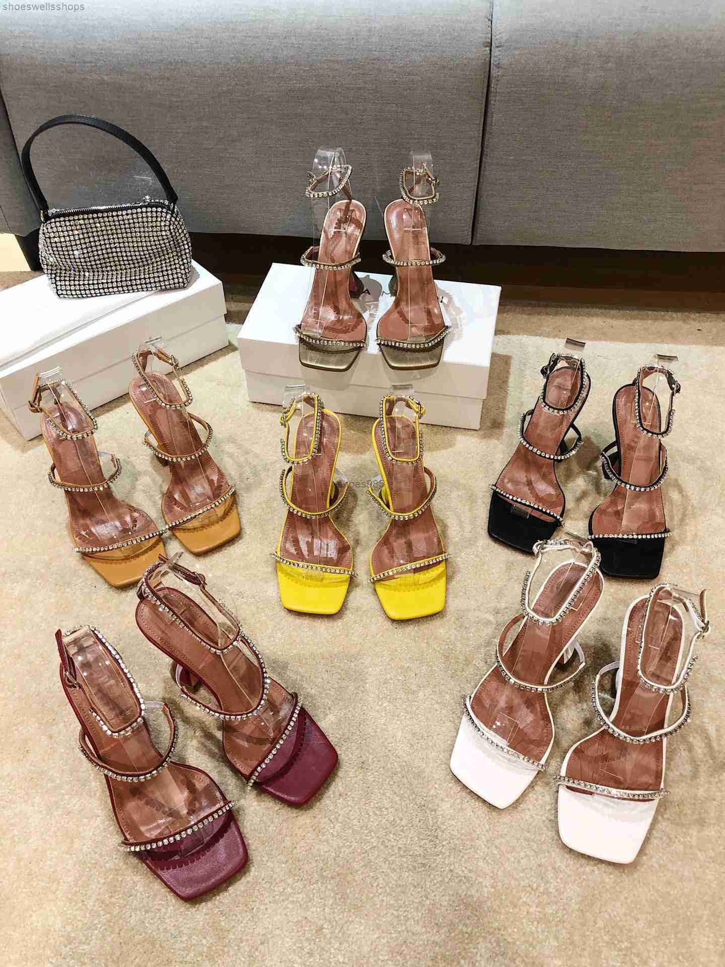 

Designer Sandals Rhinestones Sandal Women Pump Crystal Embellished Slingback Bowknot Satin Genuine Leather High Heels Party Prom Shoe Summer, Color 18