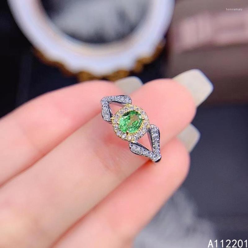 

Cluster Rings Fine Jewelry 925 Sterling Silver Inset With Natural Gem Women's Luxury Noble Oval Fresh Tsavorite Adjustable Ring Support