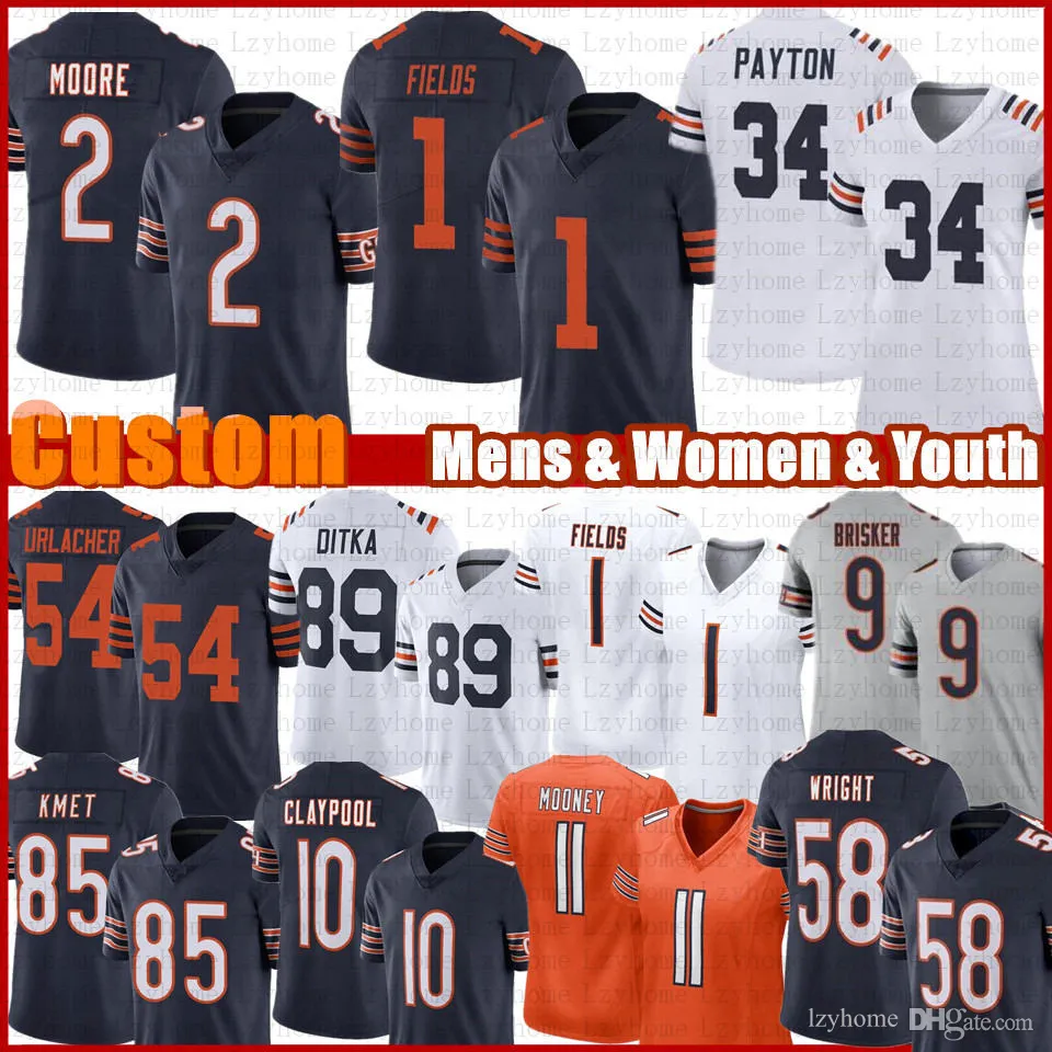 

Chicago''Bears''58 Darnell Wright 1 Justin Fields DJ Moore Jersey Jaquan Brisker Chase Claypool Mooney Cole Kmet Tremaine Edmunds Eddie Jackson, Mens