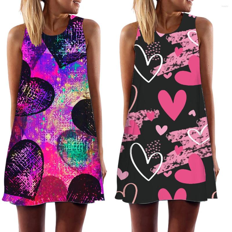 

Casual Dresses Girls Romantic Sweet Love Heart Printed A Line Dress Party Evening Beach Sleeveless Mini Vestido Boho Sundress, C-12