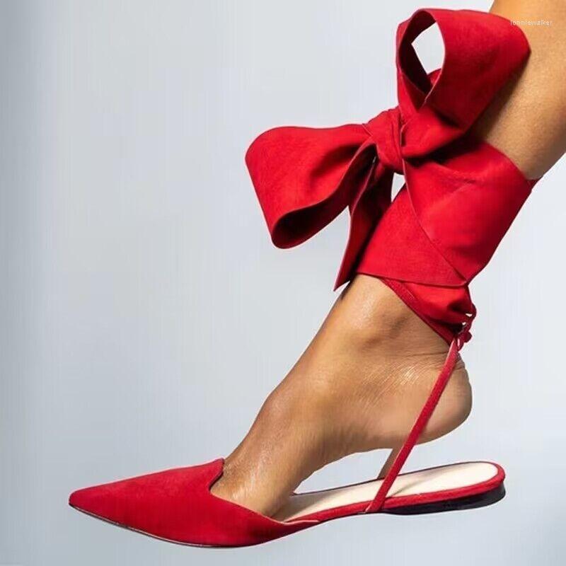 

Sandals Sexy Women's Flat Ballet Shoes Bow Designer Pointy Lace Up Party Trend Summer Slingback Women Plus Size 35-42, Red patent leather