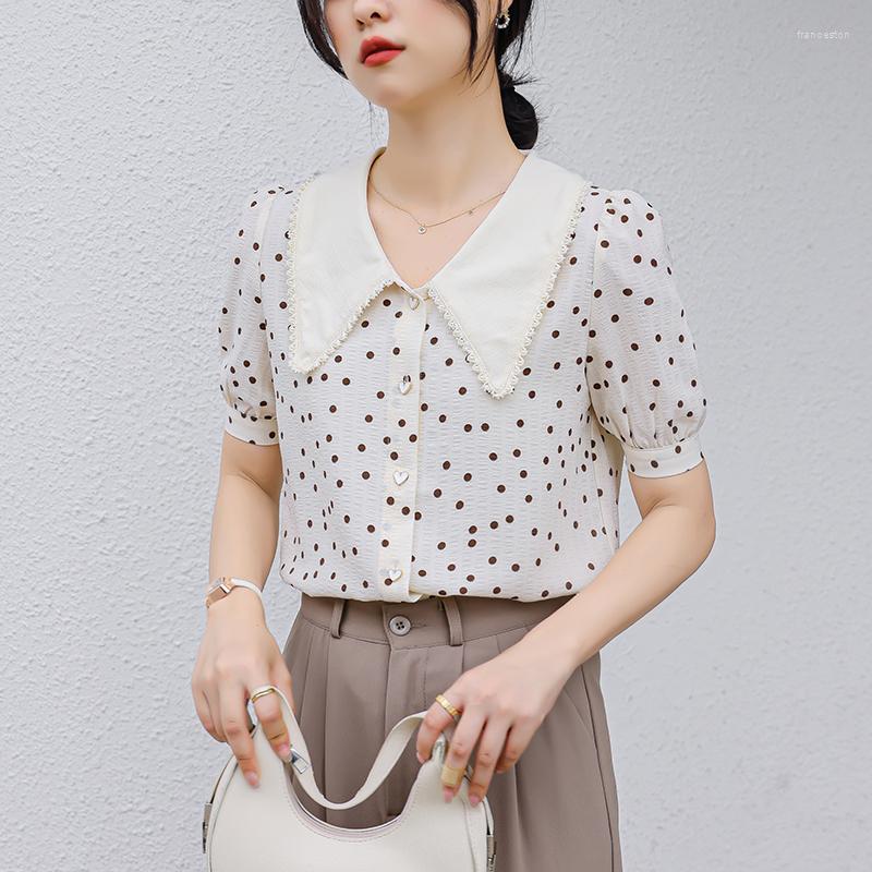 

Women' Blouses Office Lady Chiffon Shirts Bottoming Spring Summer Short Sleeve Womans Blouse Elegant Tops Blusa Mujer, Apricot