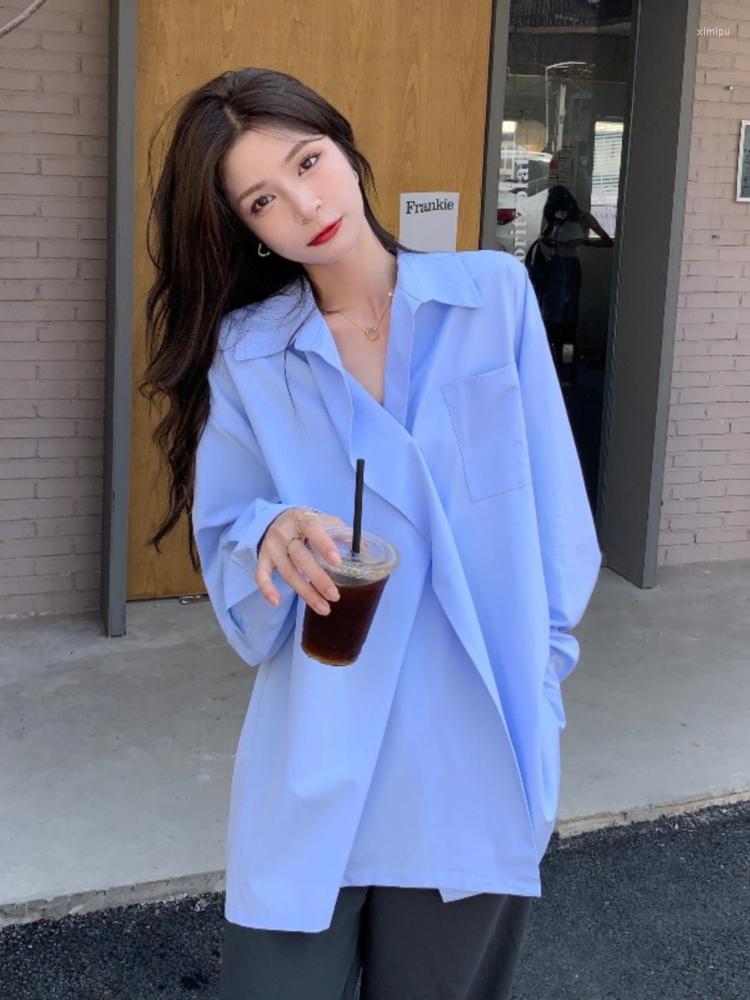 

Women's Blouses Korejepo Blue Irregular Shirt Women's Spring Summer Sun Protection Shirts 2023 Medium Length Leisure Simplicity French, White