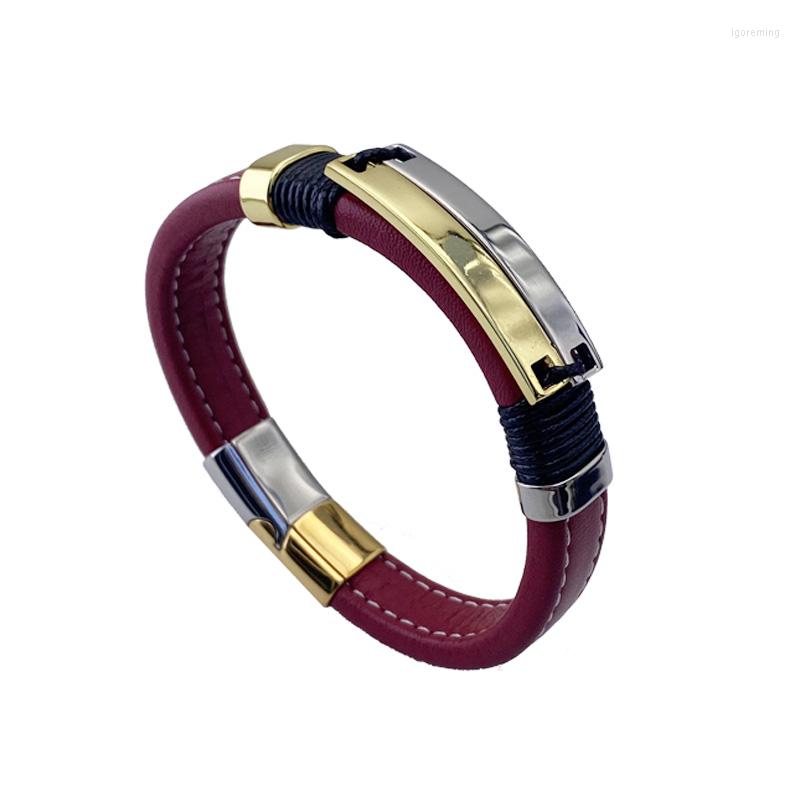 

Bangle Vanifin Brand Simple Fashion Punk Men's Leather Bracelet Stainless Steel Magnetic Buckle Couple 21cm Bangles Gift