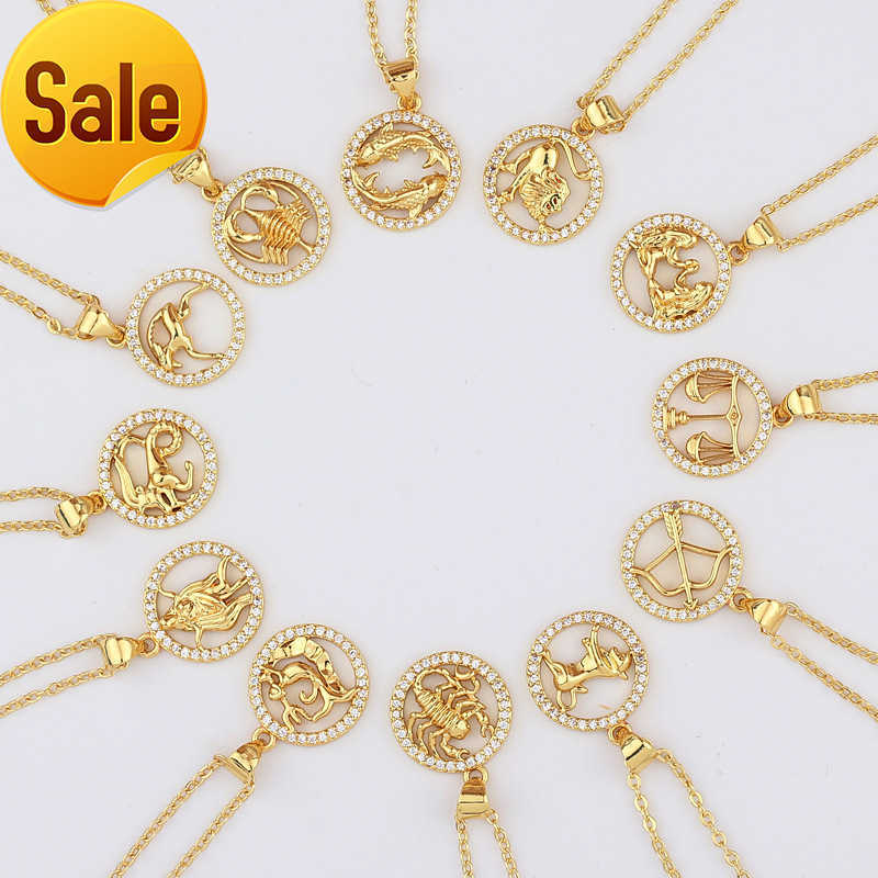 

YWLY Zodiac Necklace 18K Gold Jewelry Women Fashion Gold Filled Crystal Rhinestone Zodiac Sign Necklace Zodiac