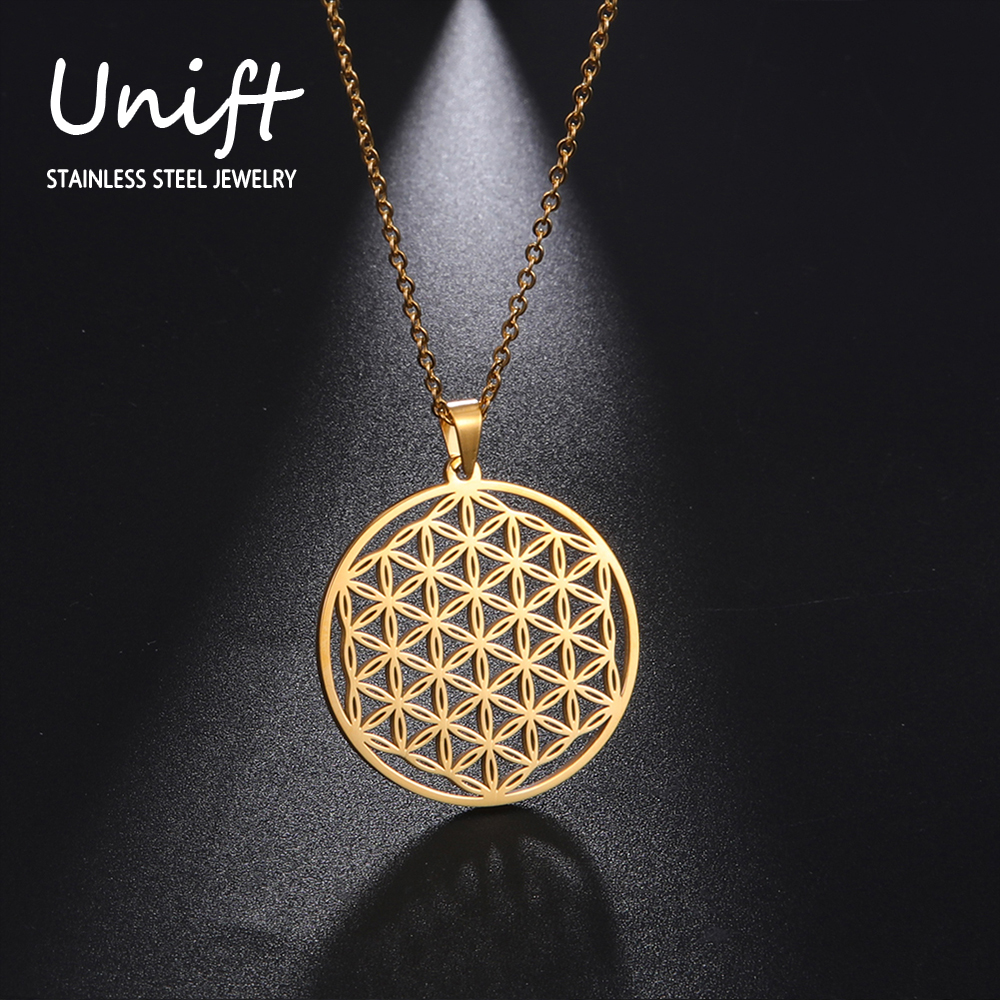 

Unift Vintage Flower of Life Necklace Women Pendent Aesthetic Stainless Steel Jewelry Gold Color Viking Men Necklace Wicca 2022