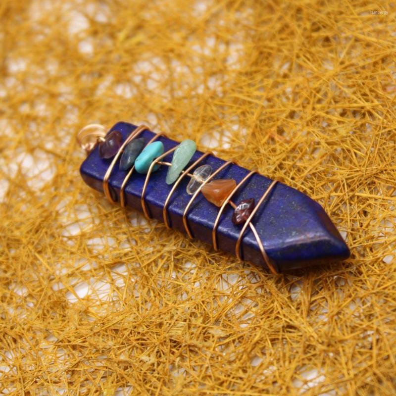 

Pendant Necklaces 6pcs Natural Stone Seven Chakra Pillar Necklace The Sword Shape Healing Treat Crystal Charm For Jewelry Making Free