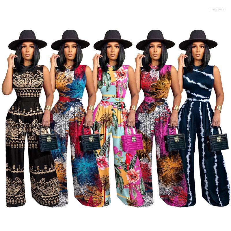 

Women' Two Piece Pants Ladies Retro Casual Suit British Summer Printed Sleeveless O-neck T-shirt With High Waist Slim, Blue