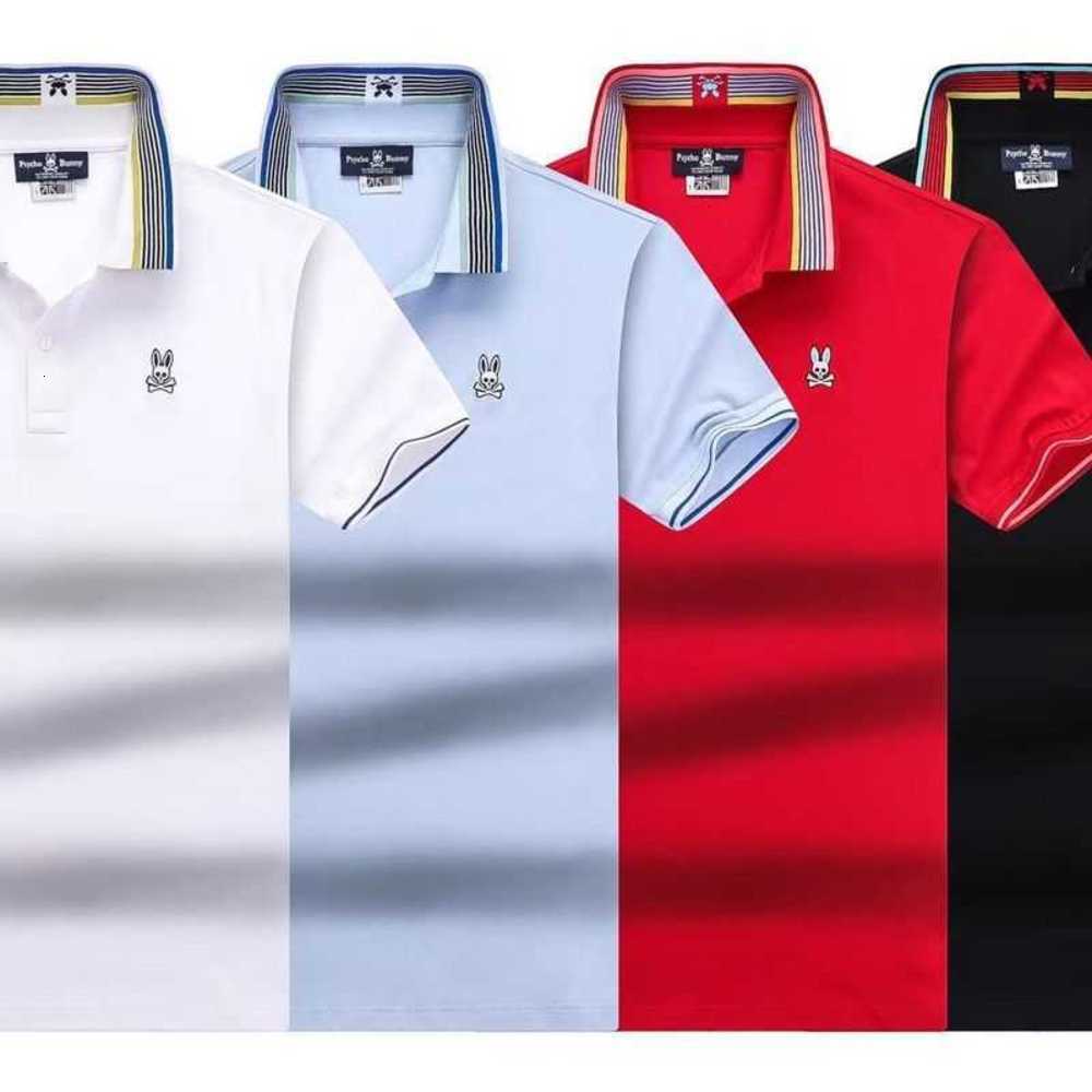 

23 Summer and Autumn Psychbunny Bunny t Shirt Skeleton Rabbit Embroidered Pearl Cotton Men's Trendy Polo Rib Edge Txbg, White