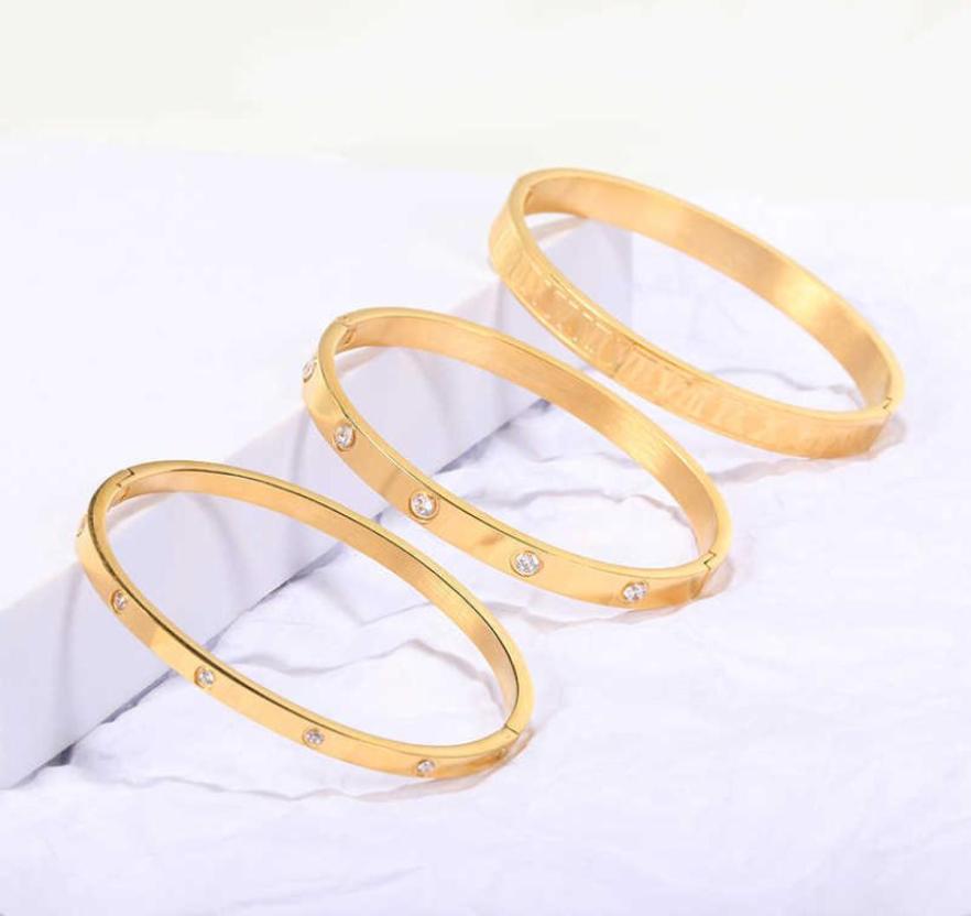 

Wedding Jewelry Bangle Classic Zircon Set Stainls Steel Roman Digital Snap Open Couple Bracelet Valentine039s Day Gifts2604122