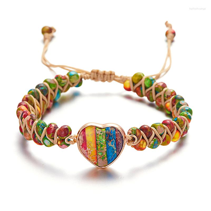 

Strand Fashion Mixed Color Natural Stone Bracelet For Women Men Heart Wrap Rope Chain Hand-woven Adjustable Bangle Charm Jewelry