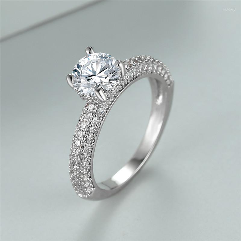 

Wedding Rings Luxury Female White Stone Ring Classic Silver Color Engagement Crystal For Women