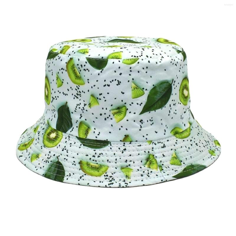 

Berets Creative Fruit Pattern Printing Fisherman Hat Men And Women Outdoor Leisure Sun Mouse Bucket Adult Straw Hats For, Green