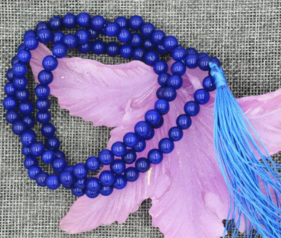 

Chains Natural 6MM Blue Sapphire Jade 108 Buddhist Prayer Beads Mala Bracelet Necklace