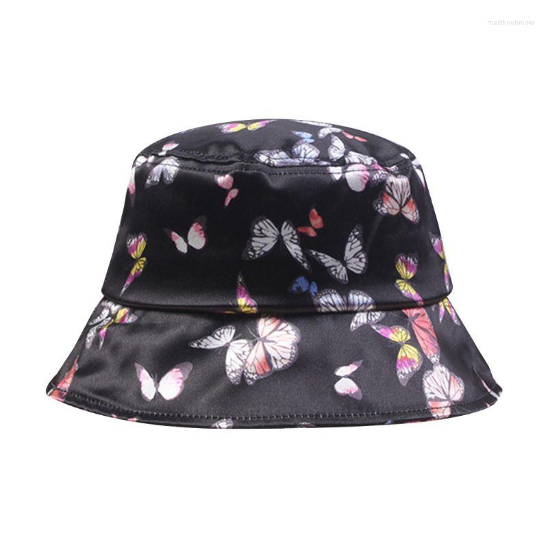 

Berets Unisex Summer Foldable Bucket Hat Shiny Colorful Butterfly Printed Fisherman Cap A0NF, Bk