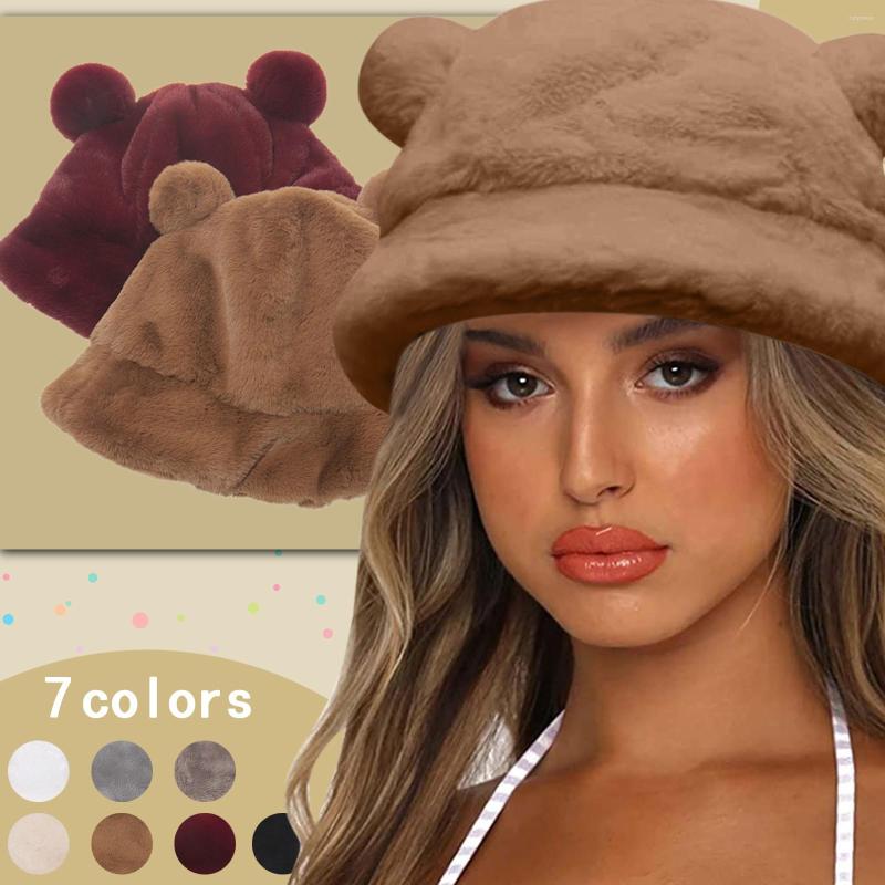 

Berets Bucket Hats Black Chin Strap For Women Ear Bear Warm Hat Thick Basin Men Cap Winter Cute Baseball Fuzzy, White