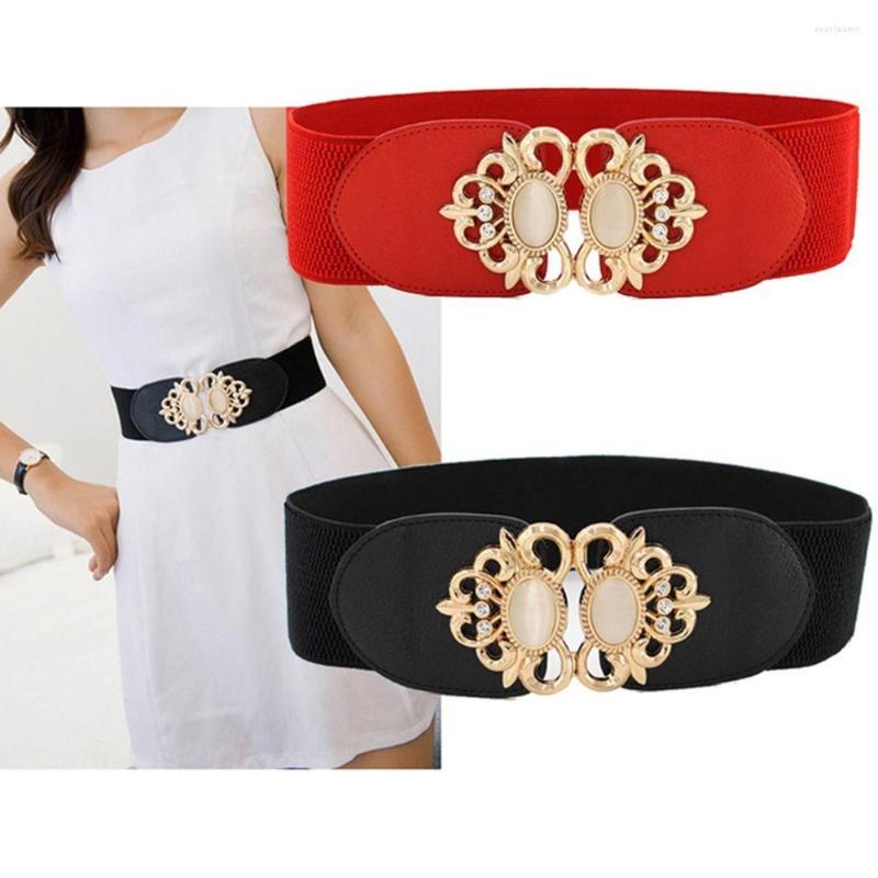 

Belts Women Stretch Casual Elastic Ladies Dress Cummerbund Wide Waist Belt Retro Buckle Waistband Wild Skirt Bands, Red