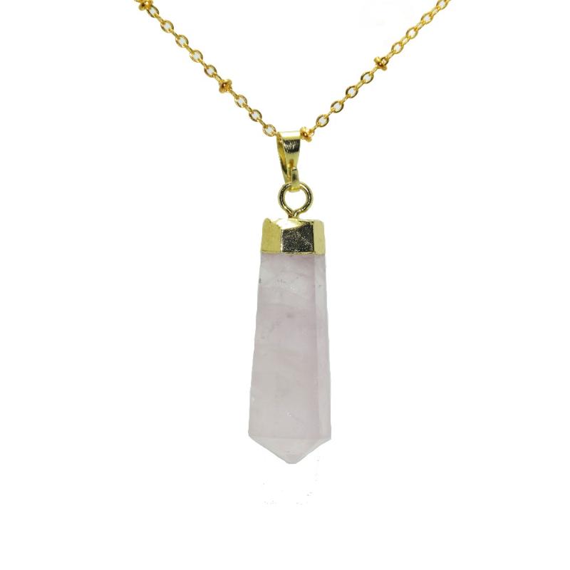 

Pendant Necklaces Natural Rose Crystal Quartz Hexagonal Girl Necklace Gold Cap Pink Stone For Women Jewelry Gift