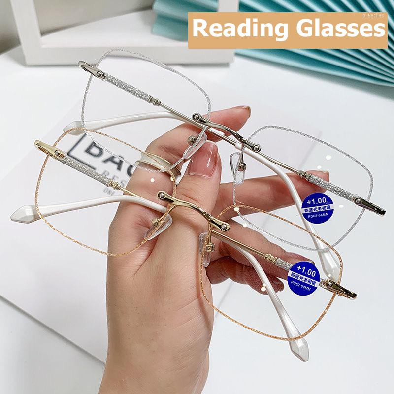 

Sunglasses Luxury Rimless Diamond Cutting Reading Glasses Women Fashion Clear Len Magnifier Eyeglasses Computer Optical Far Sight Eyewear
