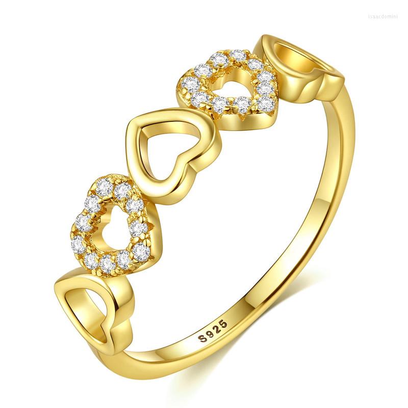 

Cluster Rings High Quality Genuine 925 Sterling Silver Stackable Ring Heart Gold CZ Finger For Women Wedding Engagement Jewelry Anel