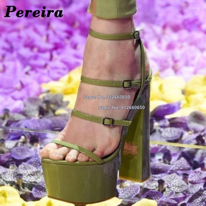 

Sandals Pereira Solid Multi Buckle Platform For Women Green Orange Blue Chunky High Heel Shoes Square Sexy Summer, Black