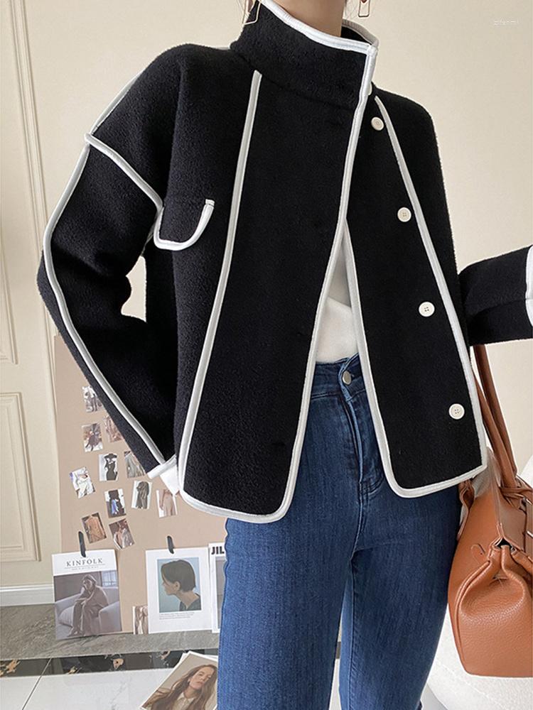 

Women's Jackets Loose Fit White Big Size Thick Jacket Stand Collar Long Sleeve Women Coat Fashion Tide Spring Autumn 2023 C404, Black