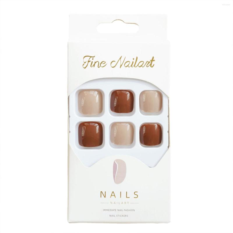 

False Nails Caramel & Cookie Short Fake Toenails Lasting Effect With Moderate Thickness For Women And Girl Nail Salon, Yellow