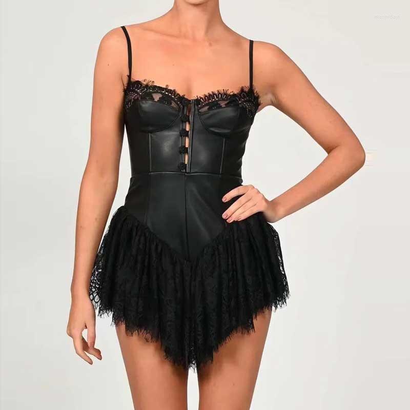 

Casual Dresses Boho Inspired Sexy Black Lace Corset Bodice Spaghetti Strap Mini Dress Women Backless Party Skater, White