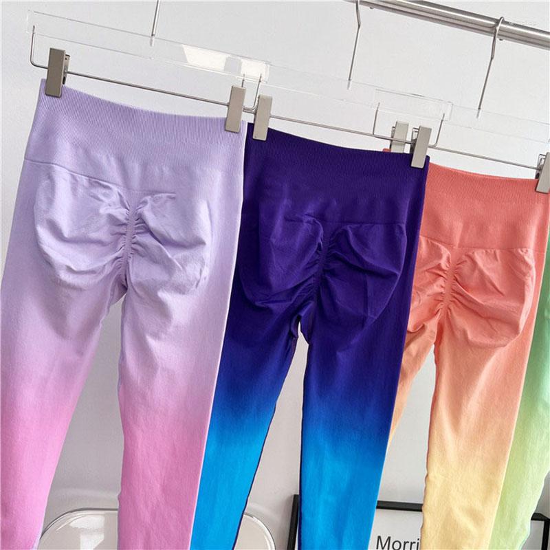 

Active Pants Fade Color Seamless Yoga Women's Hip Lifting Running Fitness Leggings High Waist Elastic Workout Sports Tights, Blue