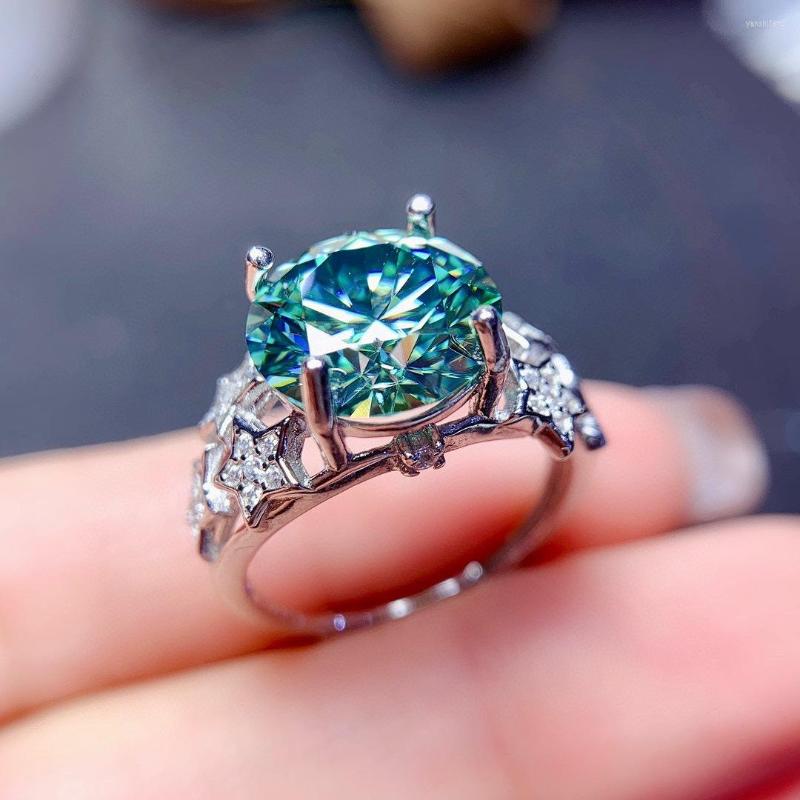 

Cluster Rings Luxury 5 S Silver Color Created Green Blue Imitated Moissanite Gemstone Adjustable For Women Jewelry Engagement Gifts