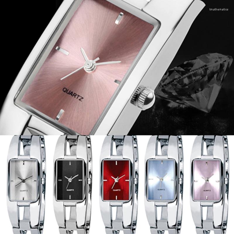 

Wristwatches Women's Square Dial Changing Color Bracelet Bangle Quartz Fashion Wrist Watch Creative Luxury Silver Retro, Pink
