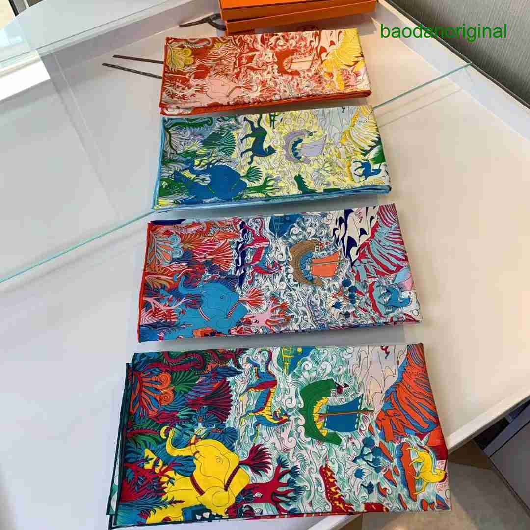 

Hemres Designer Scarves Autumn Women's Versatile Fashion Print Large Square Neckband Korean Version Scarf Neck High Grade HX6A