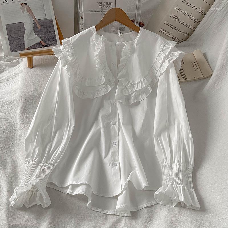 

Women' Blouses 2023 Women Vintage Casual Elegant Tops Shirts Solid Long Sleeve Korean Style Bow Loose L14, White