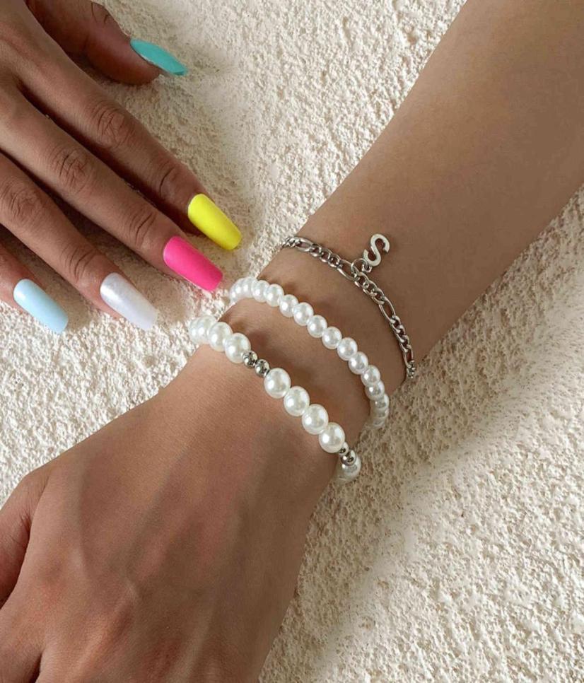 

Green Jewelry Vintage Punk Midi 3pcs Bracelet Set Women Link Pearl Chains Wristband Christmas Charm Hip Hop Grunge7605569